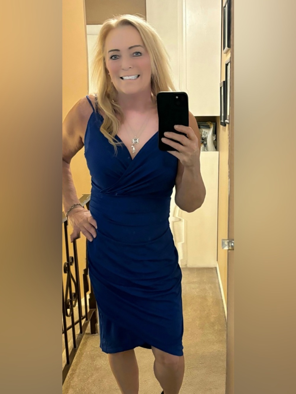 Grace Karin Royal Blue Sleeveless V-Neck Ruched Midi Dress